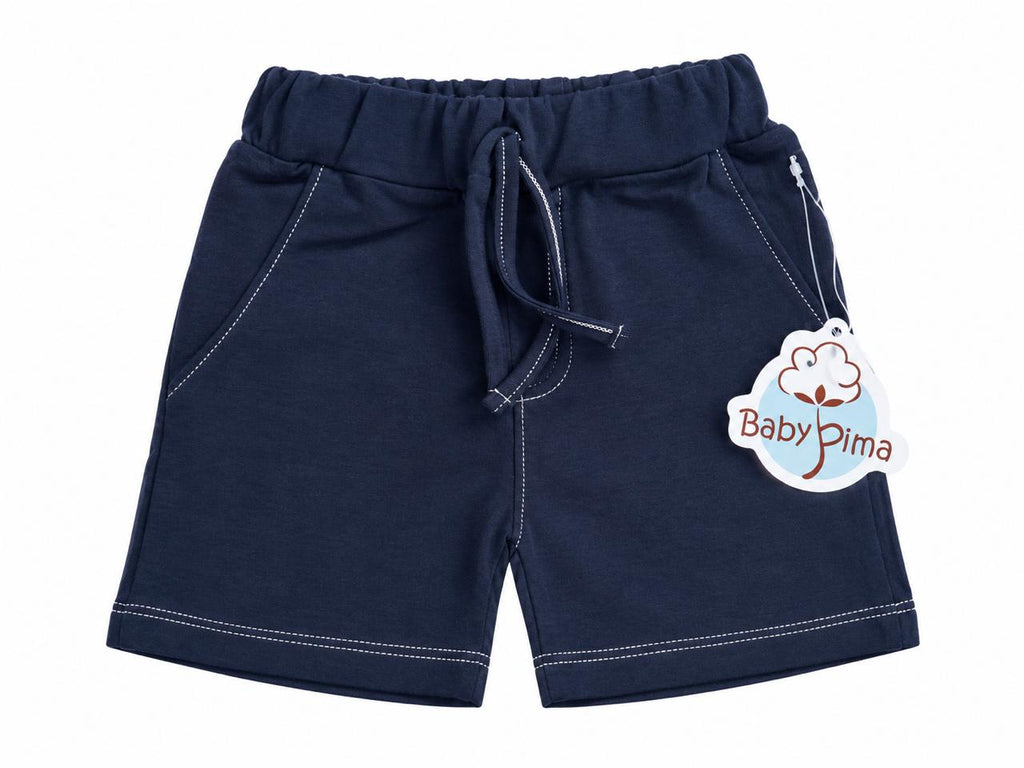 Navy shorts with white stitching