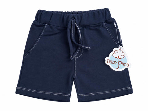 Navy shorts with white stitching