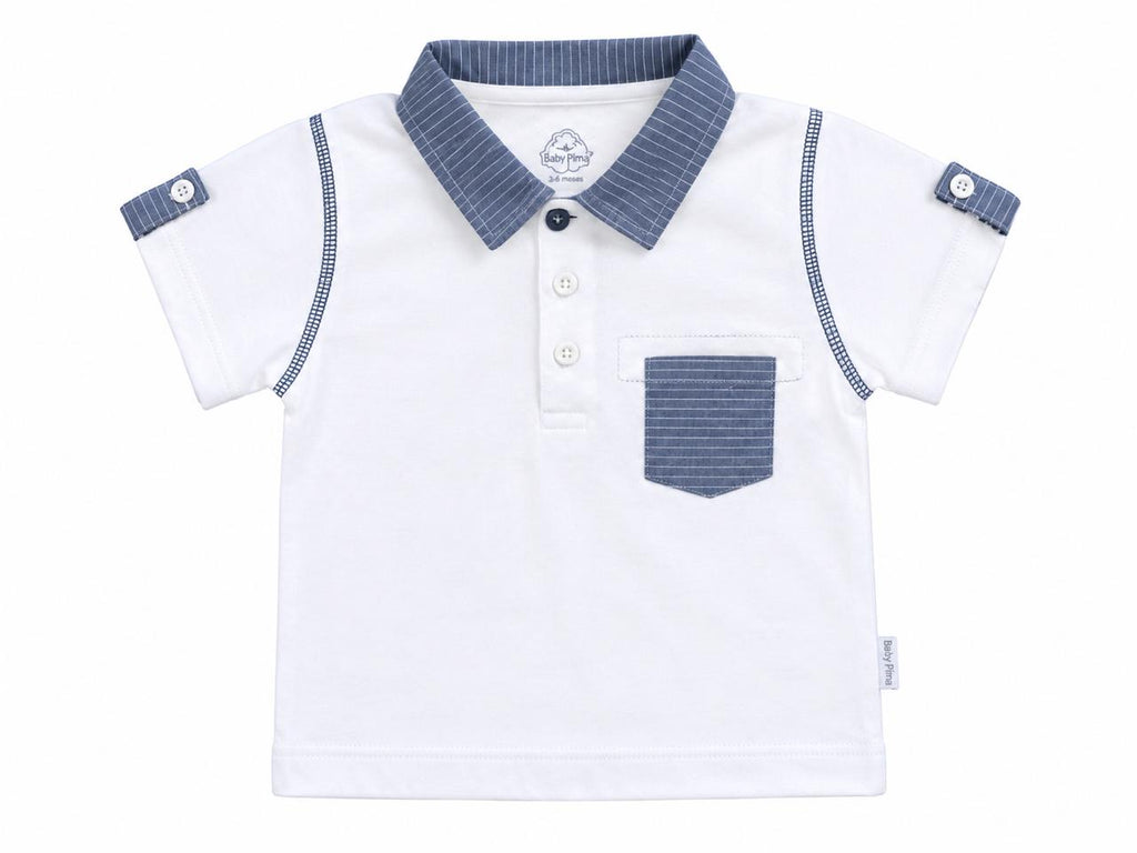 White polo with striped collar