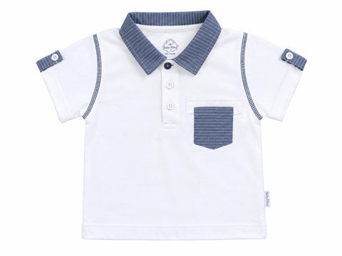 White polo with striped collar