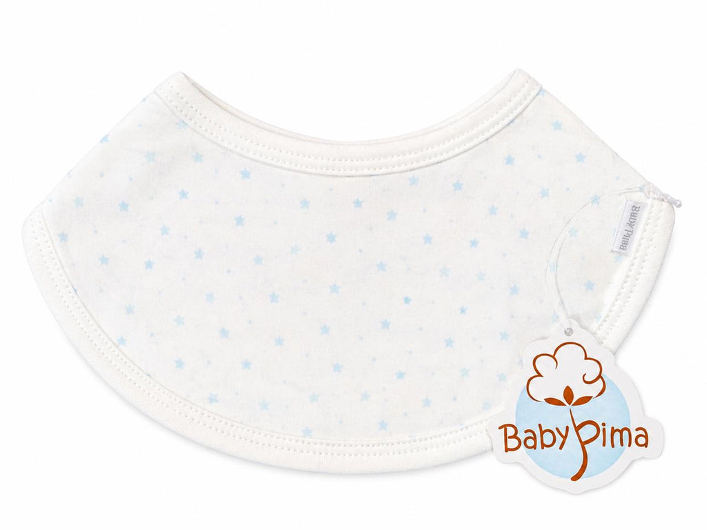 White bib with baby blue stars and dots