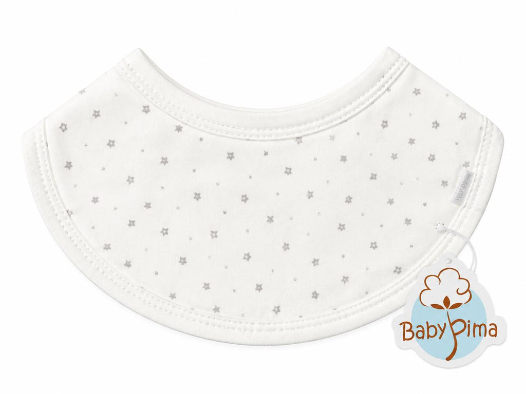 Natural bib with grey stars and dots