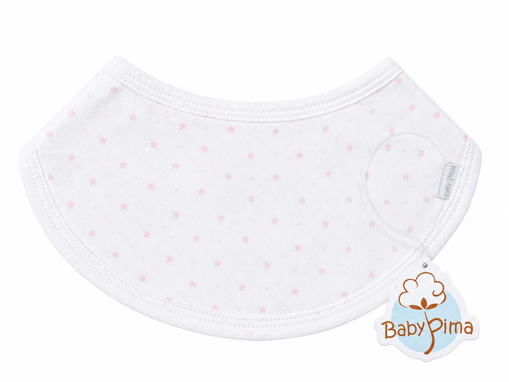 White bib with pink stars and dots