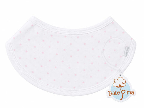 White bib with pink stars and dots