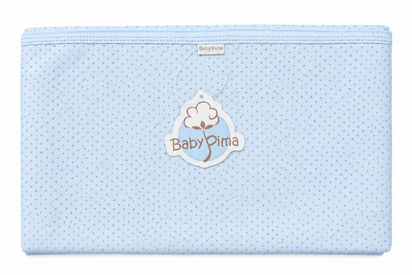 Baby blue blanket with grey dots