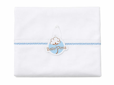 White blanket with baby blue picot trim