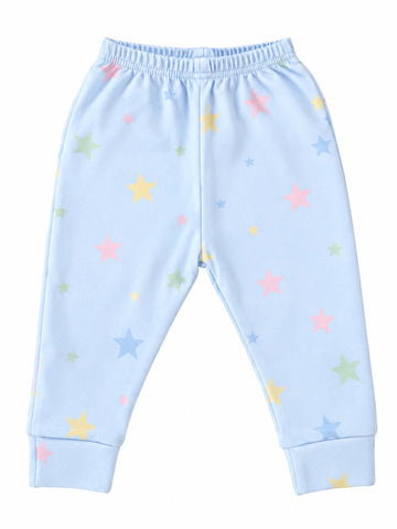Fold over pants baby blue with multicolor stars