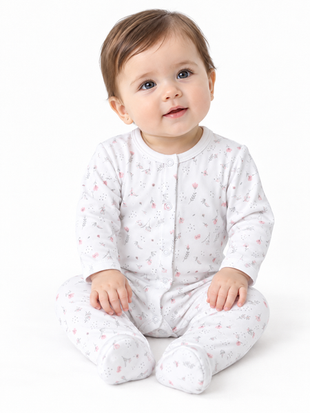 White pajama with pink flowers