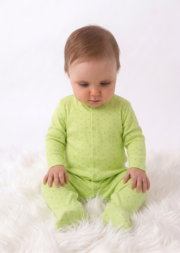 Lime green pajama with grey stars