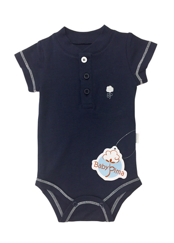 Navy short-sleeve bodysuit with white acorn