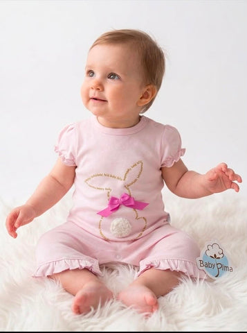Bunny romper with pink bow