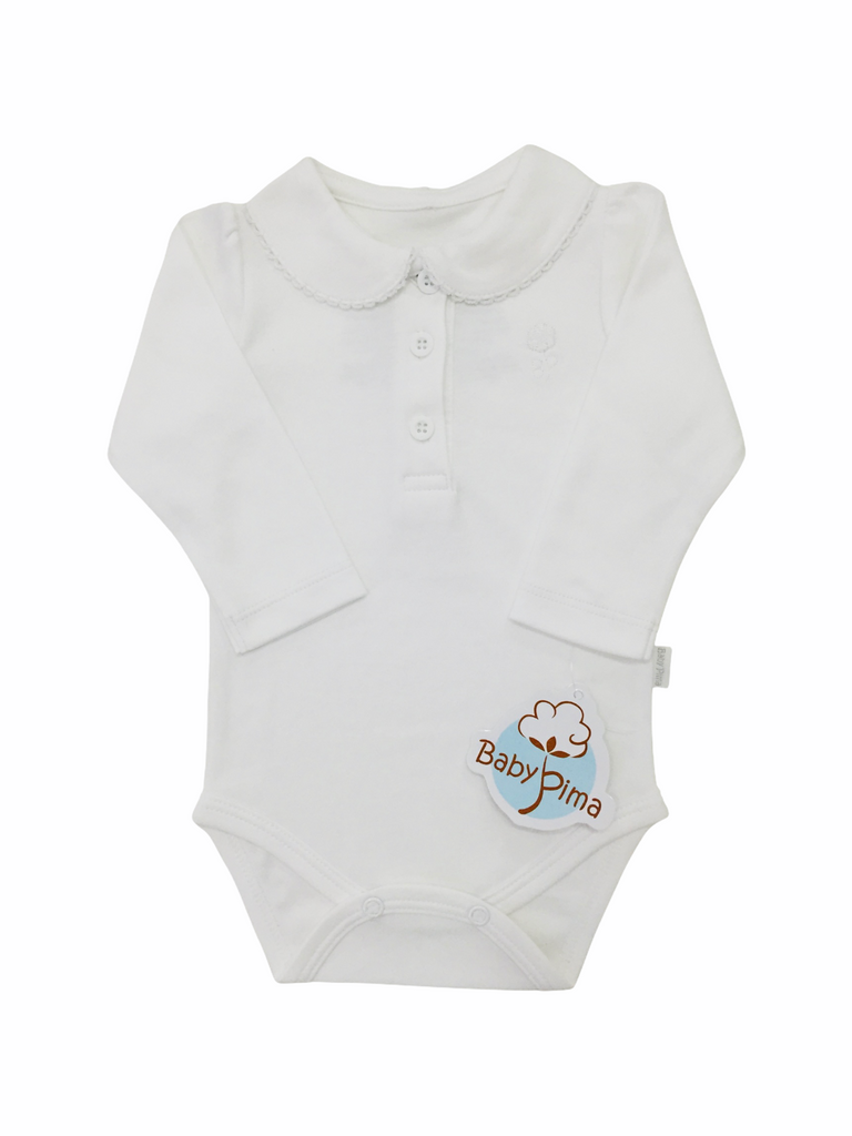 White long-sleeve bodysuit with baby collar