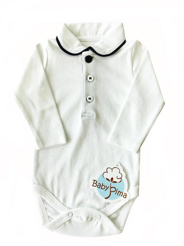 White bodysuit with navy trim