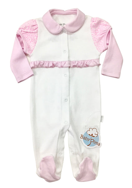 White and pink pajama with pink baby collar