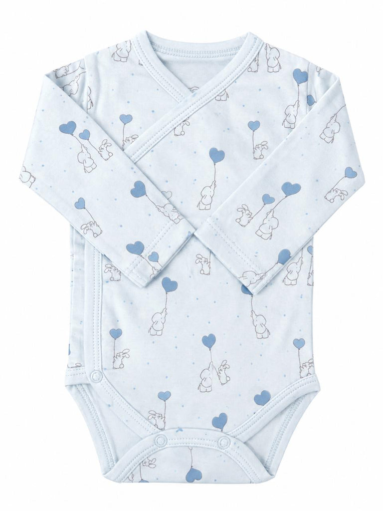 Elephants and rabbits kimono bodysuit baby blue