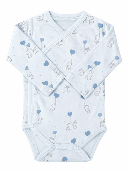 Elephants and rabbits kimono bodysuit baby blue