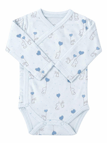 Elephants and rabbits kimono bodysuit baby blue