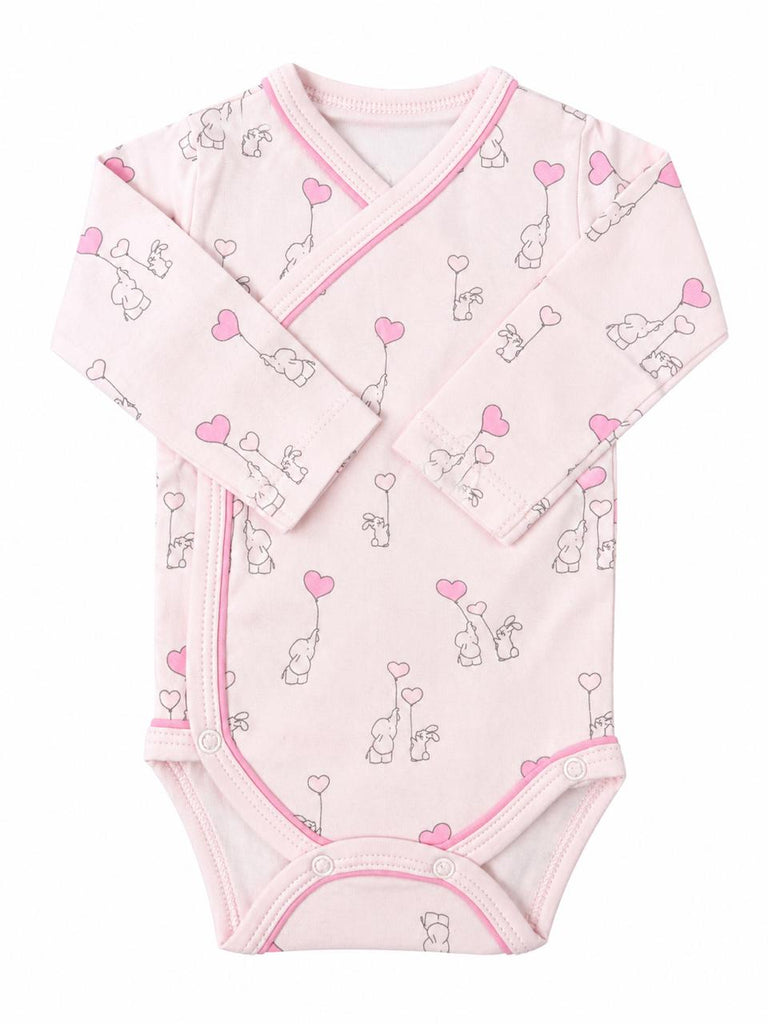 Elephants and rabbits pink kimono bodysuit