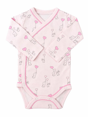 Elephants and rabbits pink kimono bodysuit