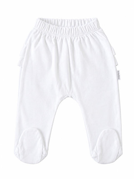 White ruffle footed leggings