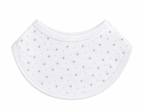 White bib with grey stars and dots